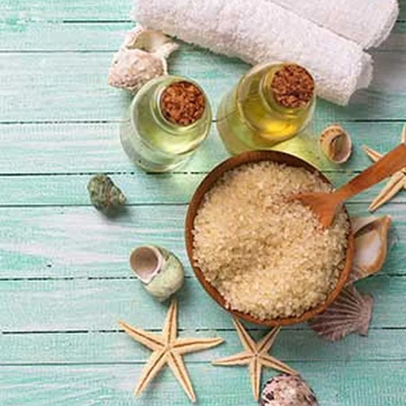 Spa salt, massage oil and wellness products